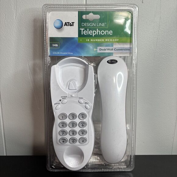 AT&T 146 Design Line Telephone Windchill White Hearing Aid Compatible Desk/Wall - Picture 1 of 7